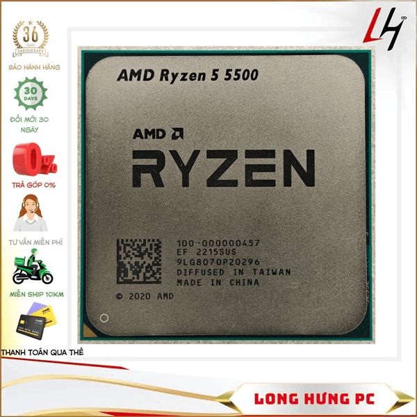 CPU AMD Ryzen 5 5500 (AMD AM4 - 6 Core - 12 Thread - Base 3.6Ghz - Turbo 4.2Ghz - Cache 19MB - No iGPU)
