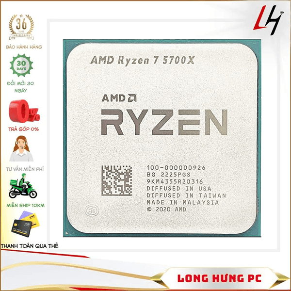 CPU AMD Ryzen 7 5700X (3.4 GHz Upto 4.6GHz / 36MB / 8 Cores, 16 Threads / 65W / Socket AM4)